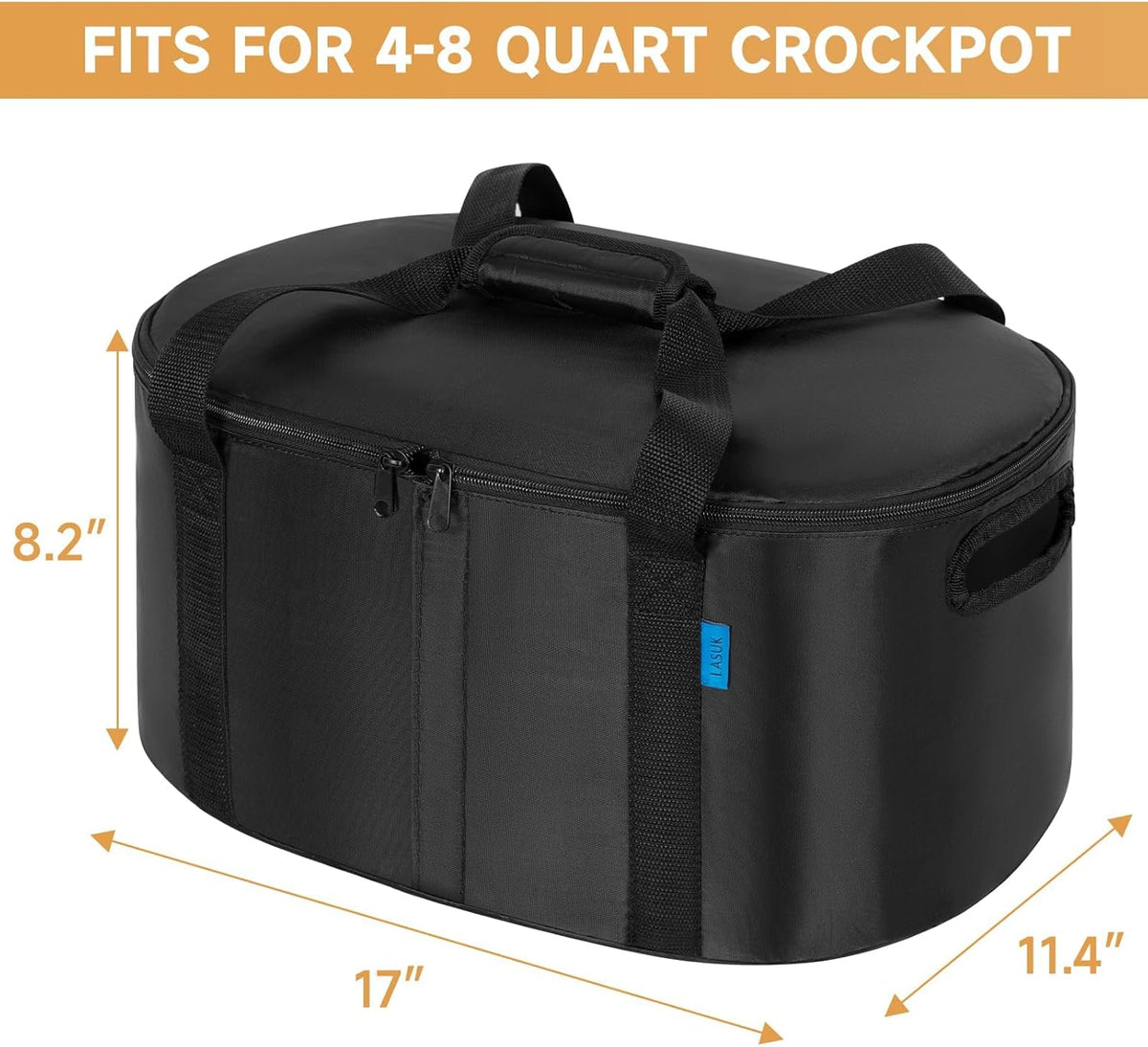 Portable Slow Cooker Travel Bag, Isulated Carrier Case Tote for 4-8 Quart Crock Carrier Compatible with Else Brands, Internal Mesh Net Holds Pot in Place, For Travel, Outdoor, Picnic, Black