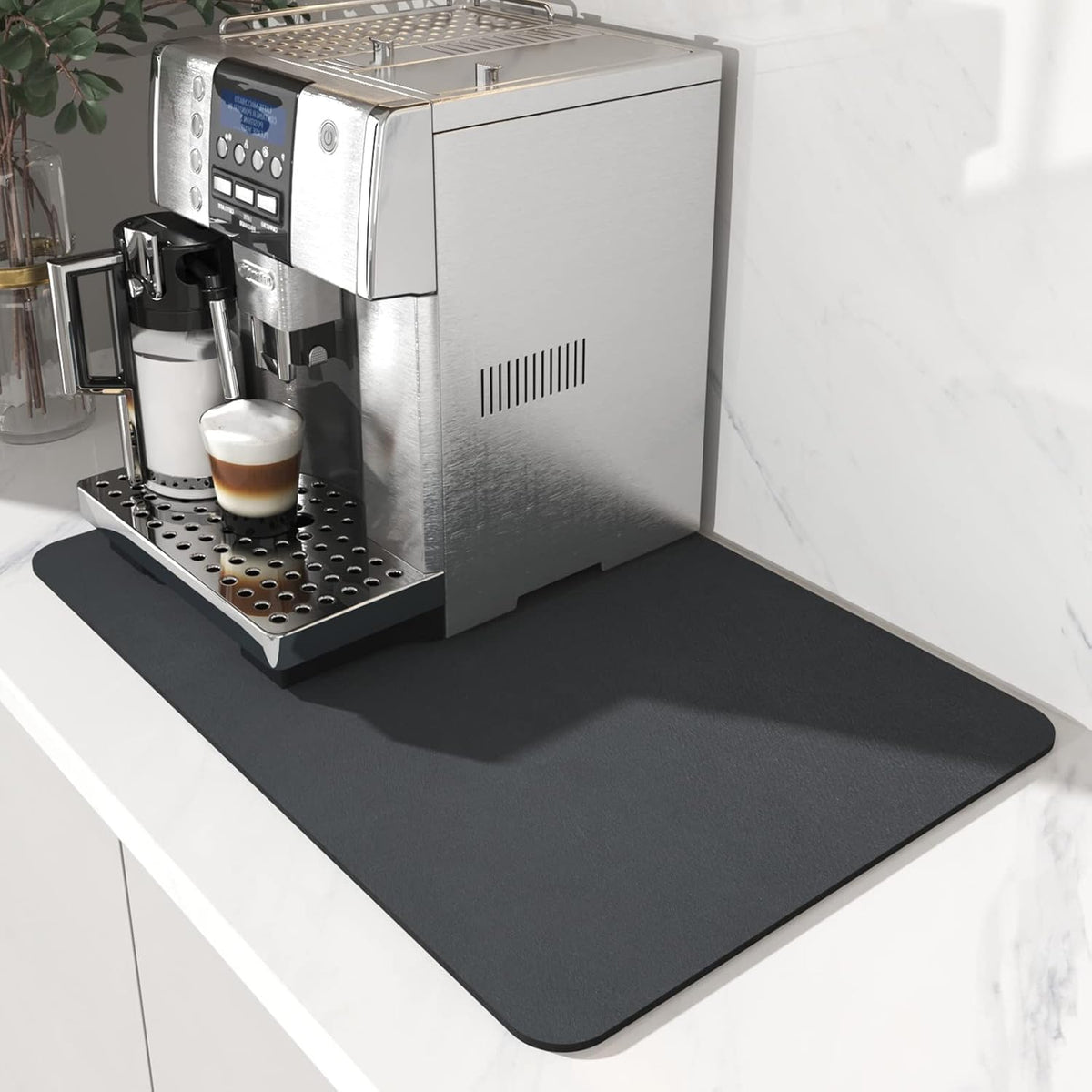 AMOAMI Coffee Mat - Hide Stain Rubber Backed Absorbent Dish Drying Mat for Kitchen Counter - Fits Under Coffee Maker or Machine