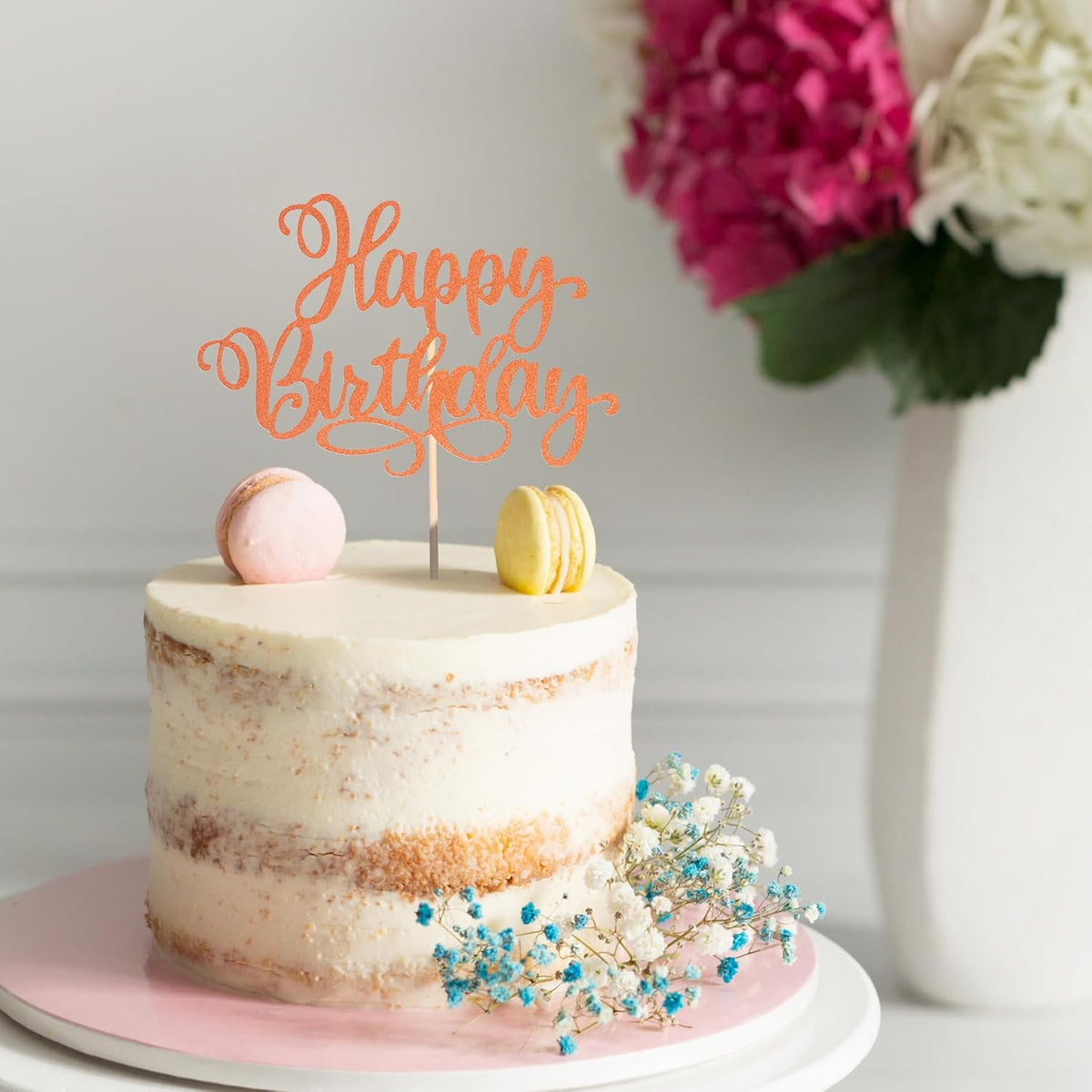 Happy Birthday Cake Toppers 9 Inch Glitter Happy Birthday Cake Pick for Birthday Anniversary Theme Party Cake Decorations Supplies - Orange