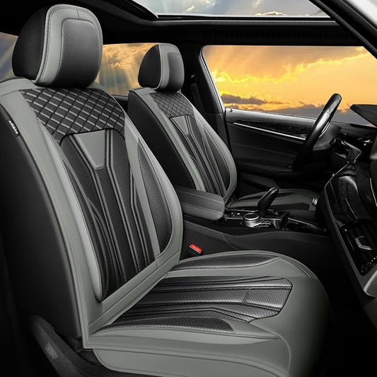 Fit Frontier Car Seat Covers Premium Leather for Nissan Frontier 2009-2025 2026. Waterproof， Breathable, Scratch-Resistant & All-Weather Seat Cushion Protector（Full Set,Gray&Black