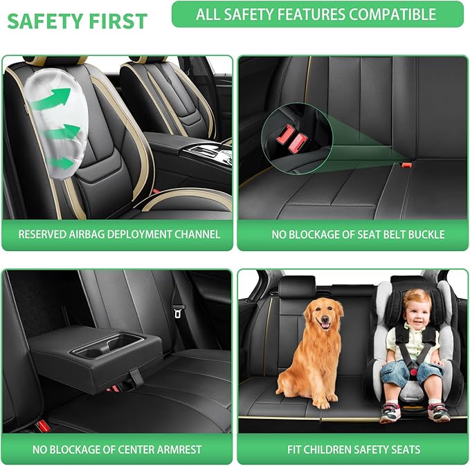 Fit Passport Car Seat Covers for Honda Passport 2019-2025 2026 -Upgraded Premium Waterproof & Breathable Leather,Airbag Compatible,All-Weather Seat Cushion Protector,2 Front/Black-Beige
