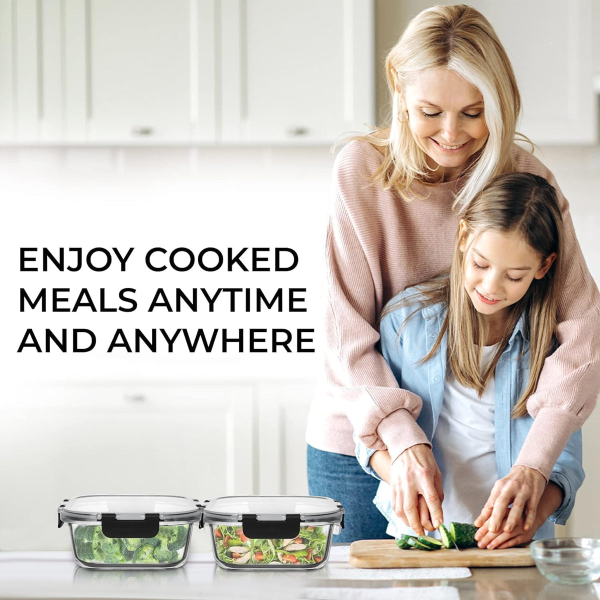 Razab 2 PC 1200ML / 42 Oz Glass Food Storage Containers with Lids - Airtight & Leakproof - Microwave/Oven/Freezer Safe - BPA Free - Ideal for Meal Prep, Storing Leftover & Lunch