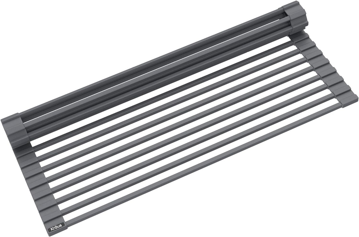 Kraus Multipurpose Over-Sink Roll-Up Dish Drying Rack, Colander and Trivet in Dark Grey, KRM-10DG