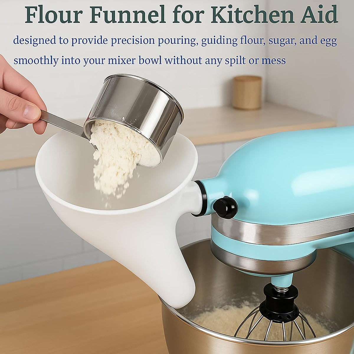 Flour Funnel for Kitchen Aid Stand Mixer, Plastic Funnel with Easy-Pour Attachment Fits KSM150 5-Quart Tilt-Head Mixers, Mess-Free Baking Accessory for Flour, Sugar, and Egg Liquid (BLACK1PCS)