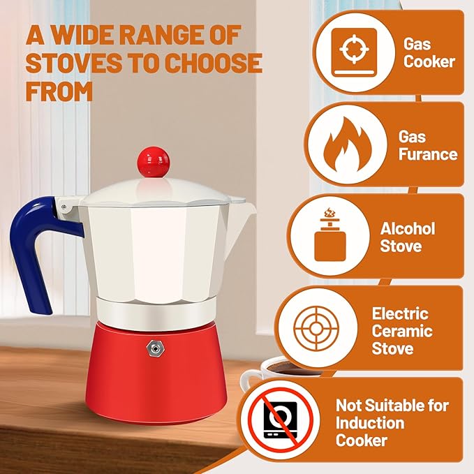 3 Cup Aluminum Espresso Stovetop Moka Pot Express Coffee Maker Percolator Italian Classic Mocha Coffee Machine for Italian and Cuban Cafe Brewing for Home & Camping 150ml 5oz