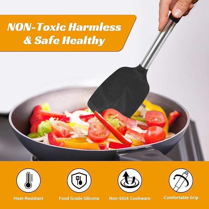 Kitchen Utensils Set of 4 Pack,Silicone Cooking Utensils Set for Nonstick Cookware,Perfect for Baking and Mixing,Spatula Set BPA Free,Dishwasher Safe,Black
