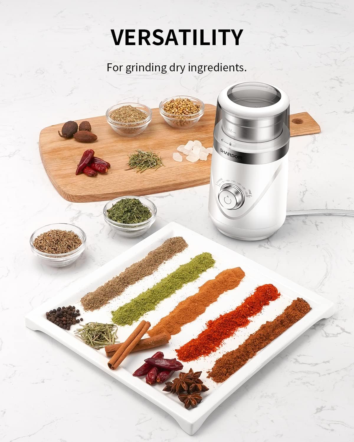 SHARDOR Adjustable Coffee Grinder Electric, Herb, Spice, Coffee Bean Grinder, Espresso Grinder with Removable Stainless Steel Wet and Dry Bowl, White, Upgraded 2.0