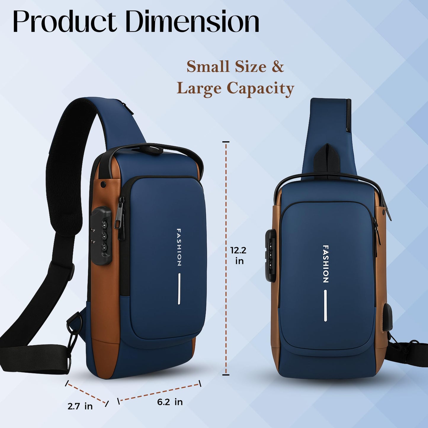 TS WITH TECHSUN Unisex Anti-Theft Sling Bag with USB Port, Water-Resistant Crossbody Chest Backpack for Travel & Work