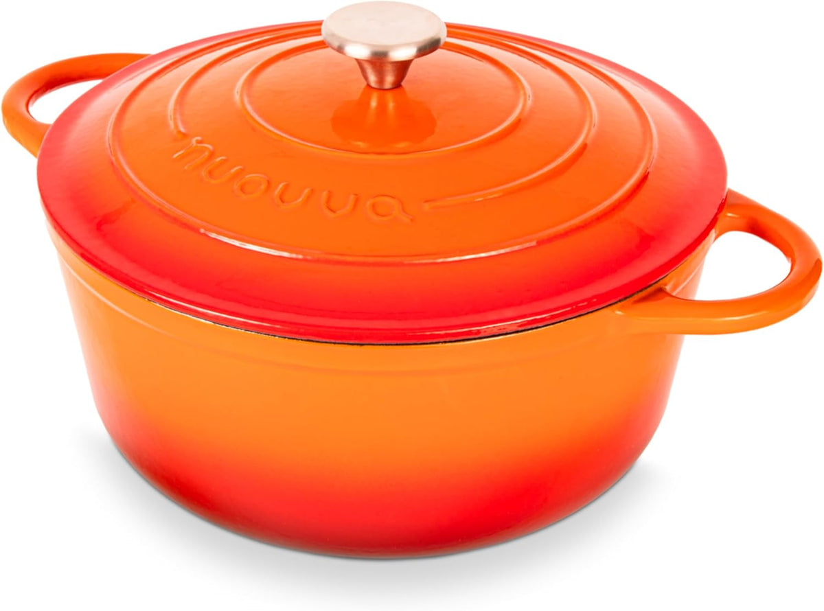 Nuovva Enamelled Cast Iron Dutch Oven Pot with Lid – 6.4 Quart Non Stick Casserole Pot – Heavy Duty & Oven Safe up to 500° F for Bread Baking, Braising, Stews, Roasting – 28cm Orange