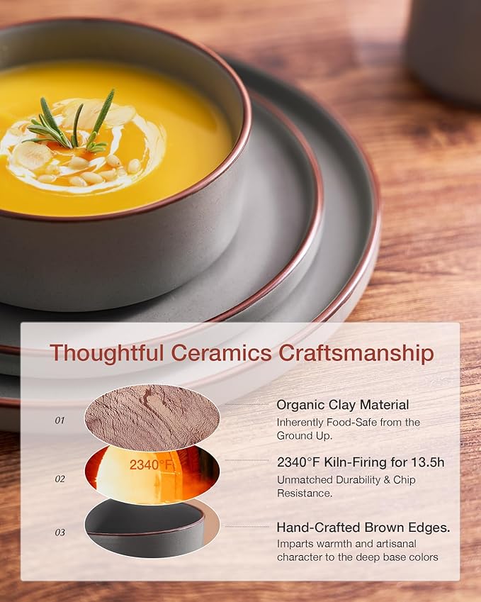 Famiware Nebula Ridge Stoneware Dinnerware Sets, Plates and Bowls Sets for 4, 12 Pieces Dishes Set, Microwave and Dishwasher Safe Kitchen Plates, Dark Gray