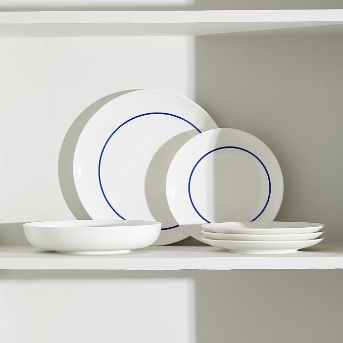 Stone Lain Luna 24-Piece Porcelain Dinnerware Set, Plates and Bowls Set, Dish Set for 8, Blue