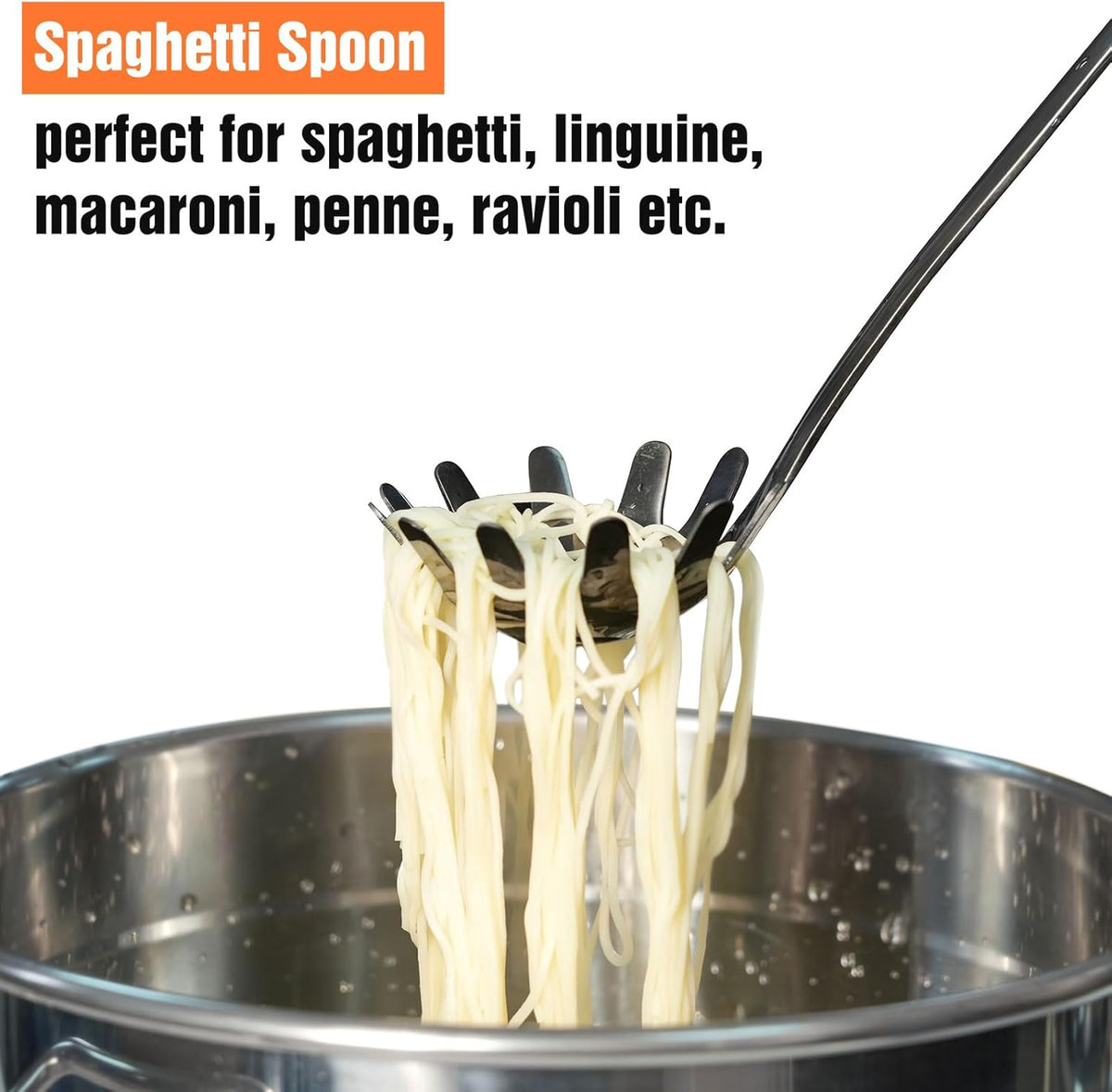 Stainless Steel Spaghetti Spoon - 12.6 Inch Pasta Spoon with Comfortable Grip Design -Metal Pasta Fork Pasta Server - Kitchen Gadgets Pasta Ladle Kitchen Tools