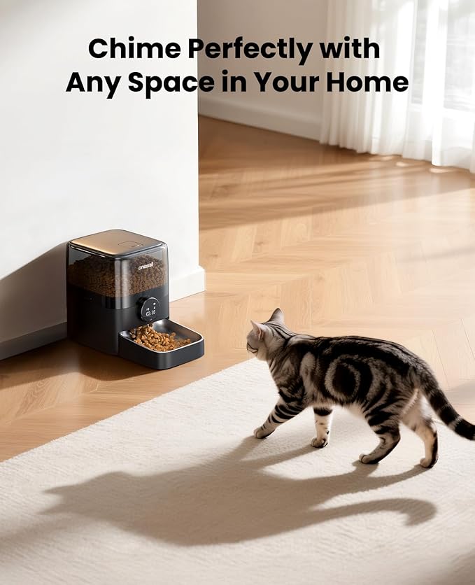oneisall Automatic Cat Feeder for Large Kibble and Snacks, 12 Cups/3L Timed Pet Feeder for Cats Indoor, Programmable Dry Food Dispenser (Black)