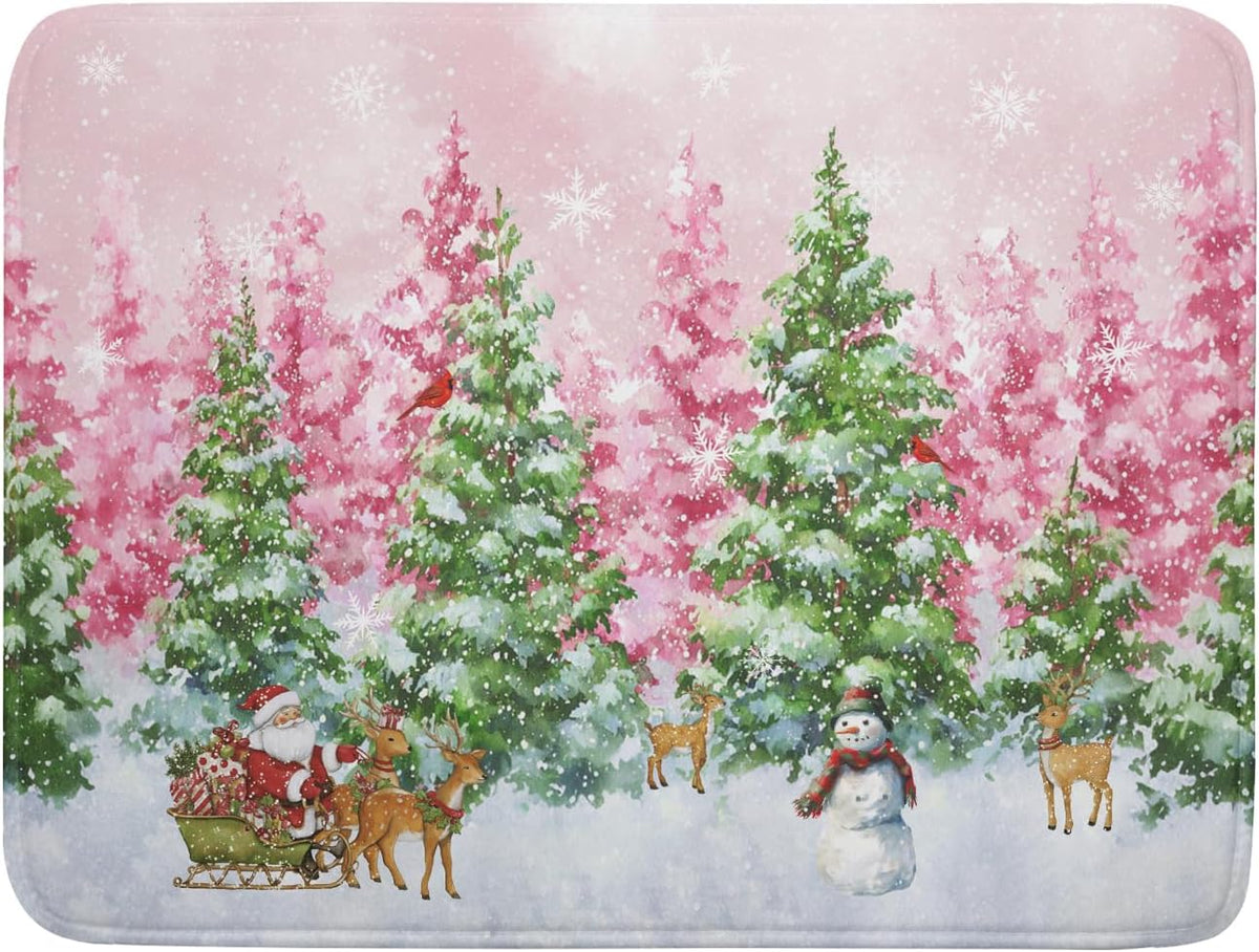 Winter Dish Drying Mats for Kitchen Counter Watercolor Forest Decoration Coffee Mat for Holiday Decor