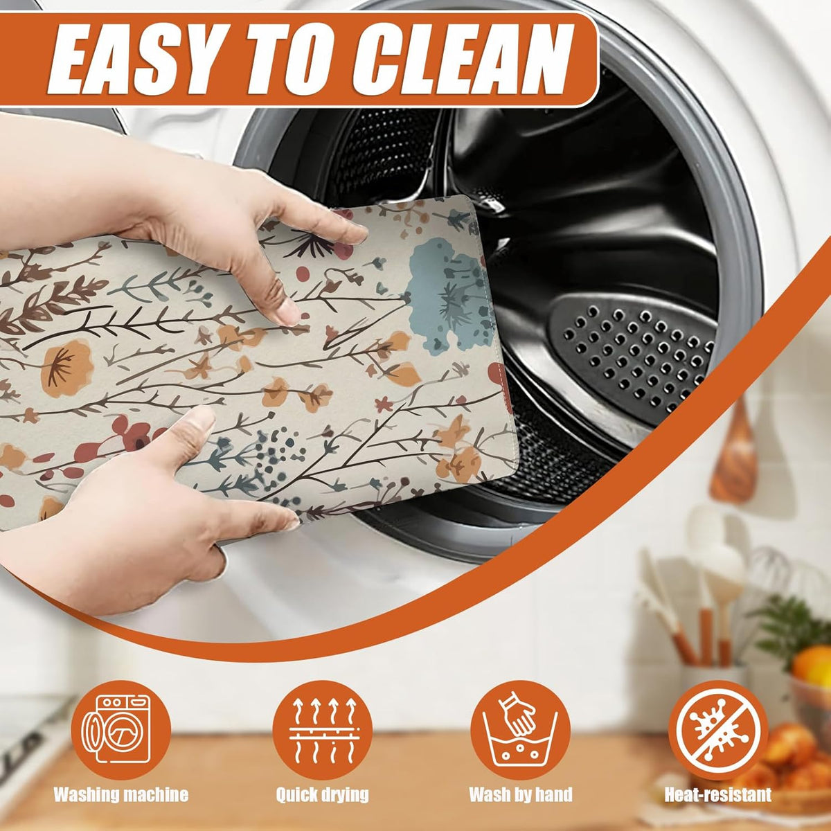 Vintage Floral Dish Drying Mat for Kitchen Counter Microfiber Absorbent Dish Kitchen Drying Mat Draining Reusable Washable for Dishes/Utensils/Counterto