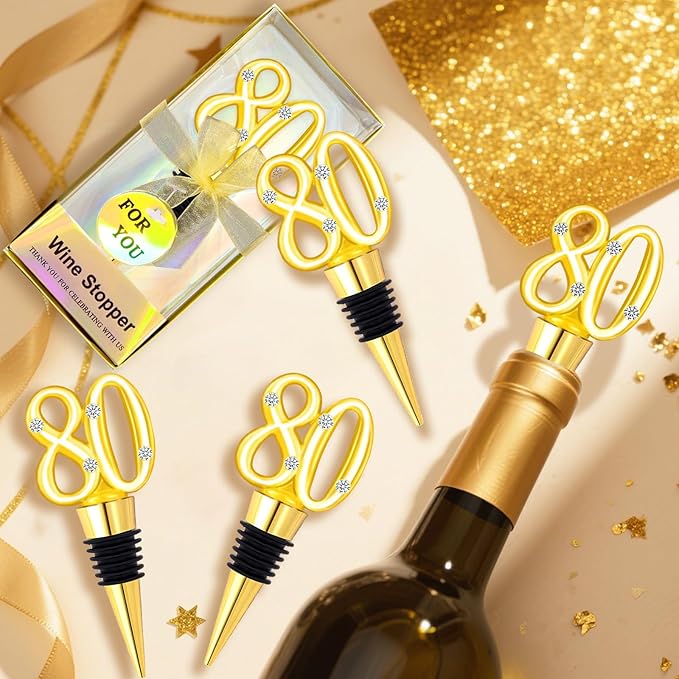 30Pcs 80th Birthday Party Favors Wine Stopper Wine Bottles Stoppers Favor Wedding Guest Gifts Party Favors Wine Stopper Individual Gift Box for Anniversary Decorations Souvenirs (80th)
