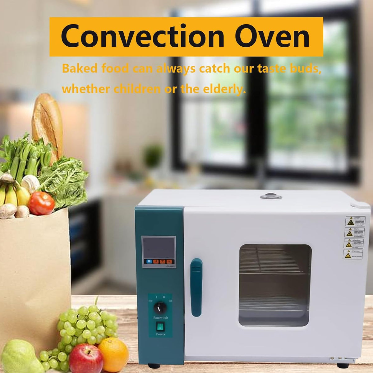 Digital Forced Air Convection Drying Toaster Oven Oven Heat 45L Industrial Lab Temperature Control Adjustable Fan Speed 110V 1500W, Stainless Steel,(350mm*350mm*350mm Chamber)