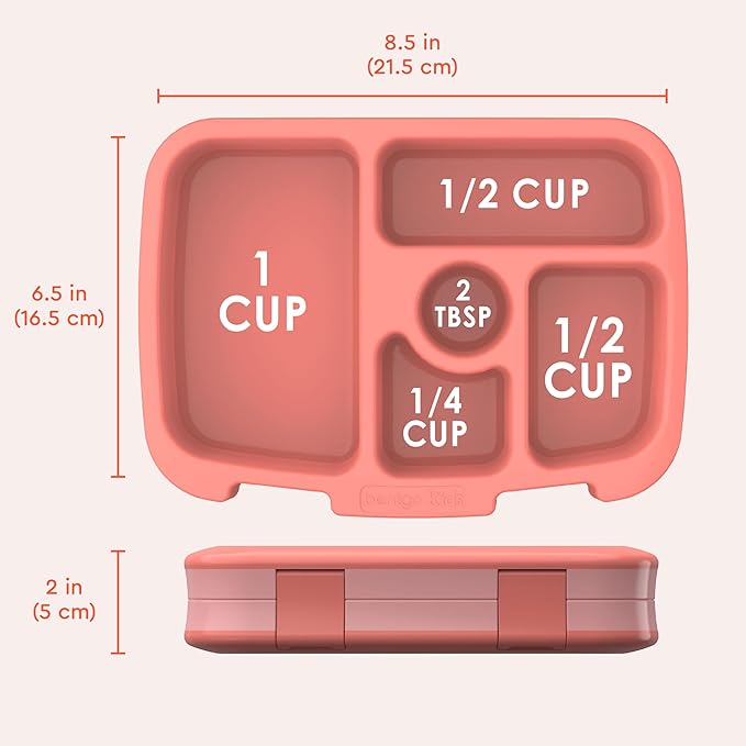 Bentgo Kids Bento-Style 5-Compartment Leak-Proof Lunch Box - Ideal Portion Sizes for Ages 3 to 7 - Durable, Drop-Proof, Dishwasher Safe, PFAS & BPA-Free & Made with Food-Safe Materials (Coral)