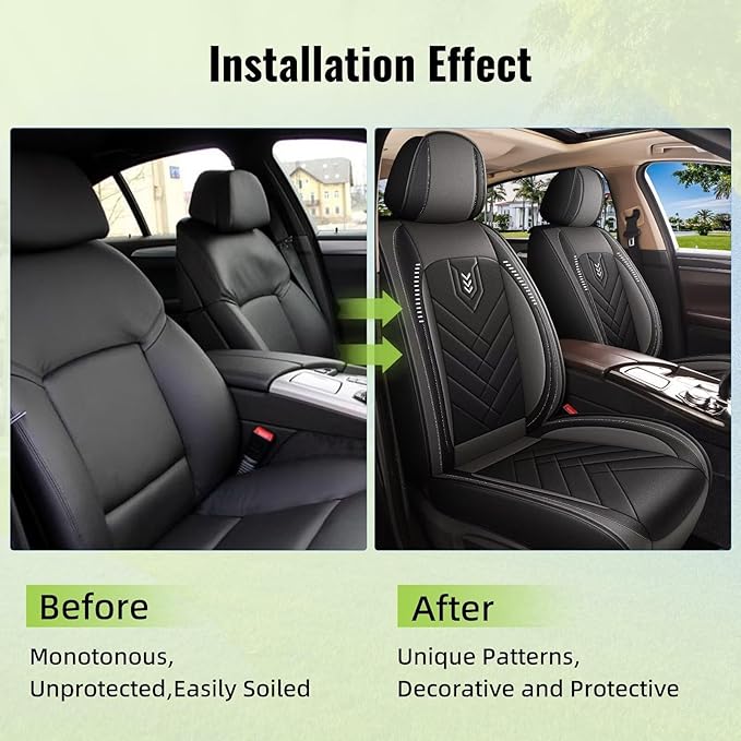 AOMSAZTO Car Seat Covers Fit for Hyundai Sonata 2007-2025 2026 Front Set Premium Seat Covers Waterproof Leather Automotive Seat Cushion Protector Compatible with Airbag(2 Seats,Black&Gray)