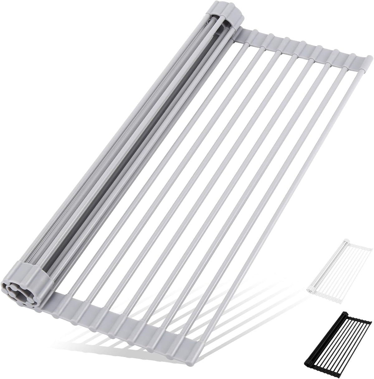 Roll Up Dish Drying Rack Over The Sink Kitchen Roll Up Sink Drying Rack Multipurpose Foldable Sink Drying Mat, Heat-Resistant, Anti-Slip & Anti-Rust Dish Rack for Kitchen, 20.5" x 13", Grey