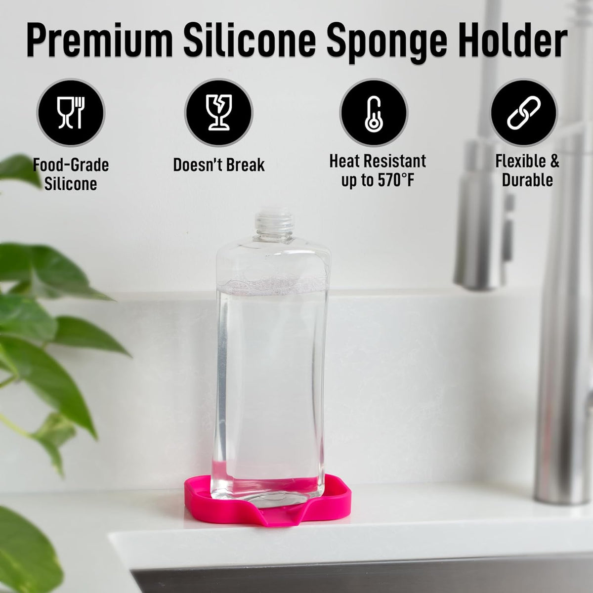 Zulay Kitchen Small Silicone Sponge Holder (4.9x3.3”) – Space-Saving Sink Organizer Tray for Sponge, Soap, Brush & More – Compact Non-Slip Dish for Kitchen & Bathroom (Dragon Fruit)