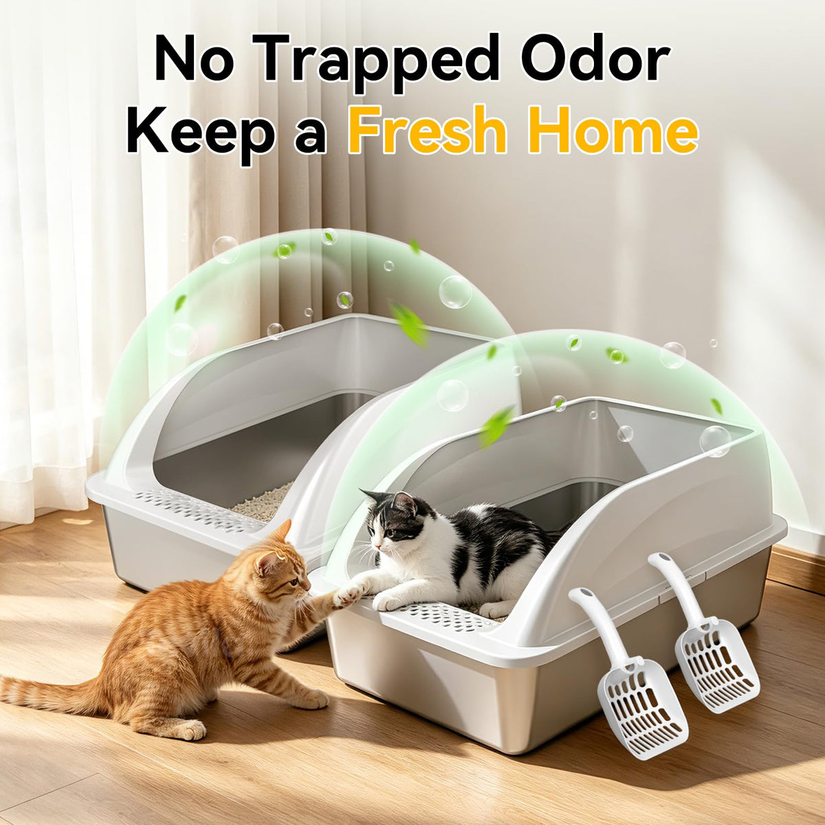 Tevila 2 Pack XL Stainless Steel Litter Box with High Sides for Large Cat