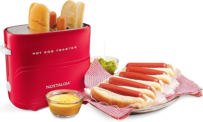 Nostalgia Retro Pop-Up Hot Dog Toaster, 2 Link and 2 Bun Capacity, With Mini Tongs, Works With Chicken, Turkey, Veggie Sausages and Brats