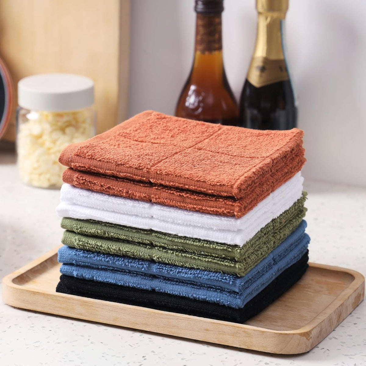 Glynniss Dishcloths Kitchen Highly Absorbent Dish Rags 100% Cotton Dish Cloths for Washing Dishes, Cleaning (Middle Blue White, 11x11)