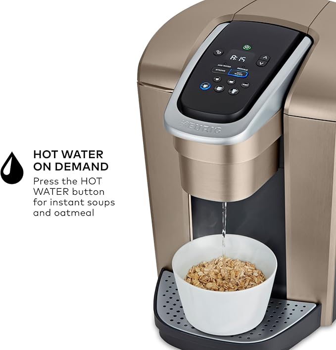 Keurig K-Elite Single Serve K-Cup Pod Coffee Maker, with Strength and Temperature Control, Iced Coffee Capability, 8 to 12oz Brew Size, Programmable, Brushed Gold