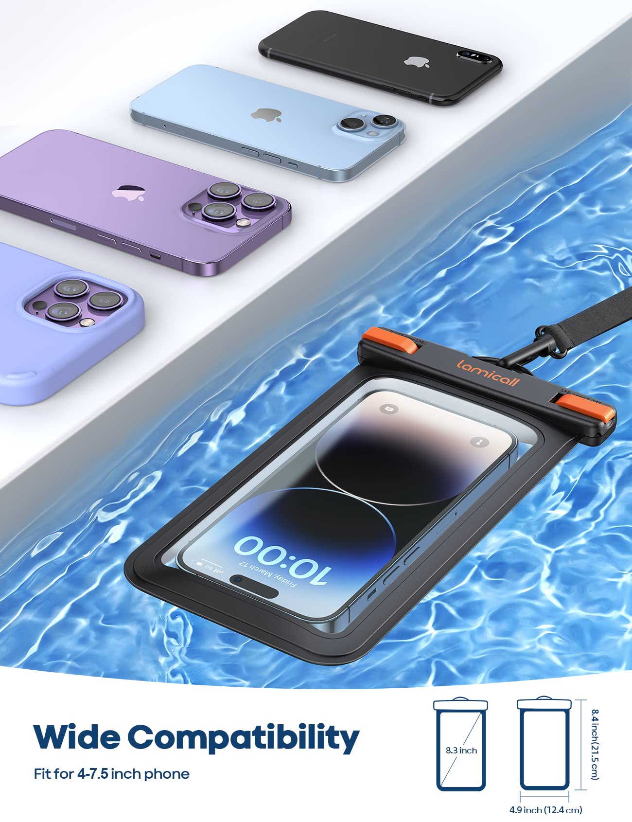 Lamicall Large Size Waterproof Phone Pouch, [2 Pack][ Big Case Friendly ]