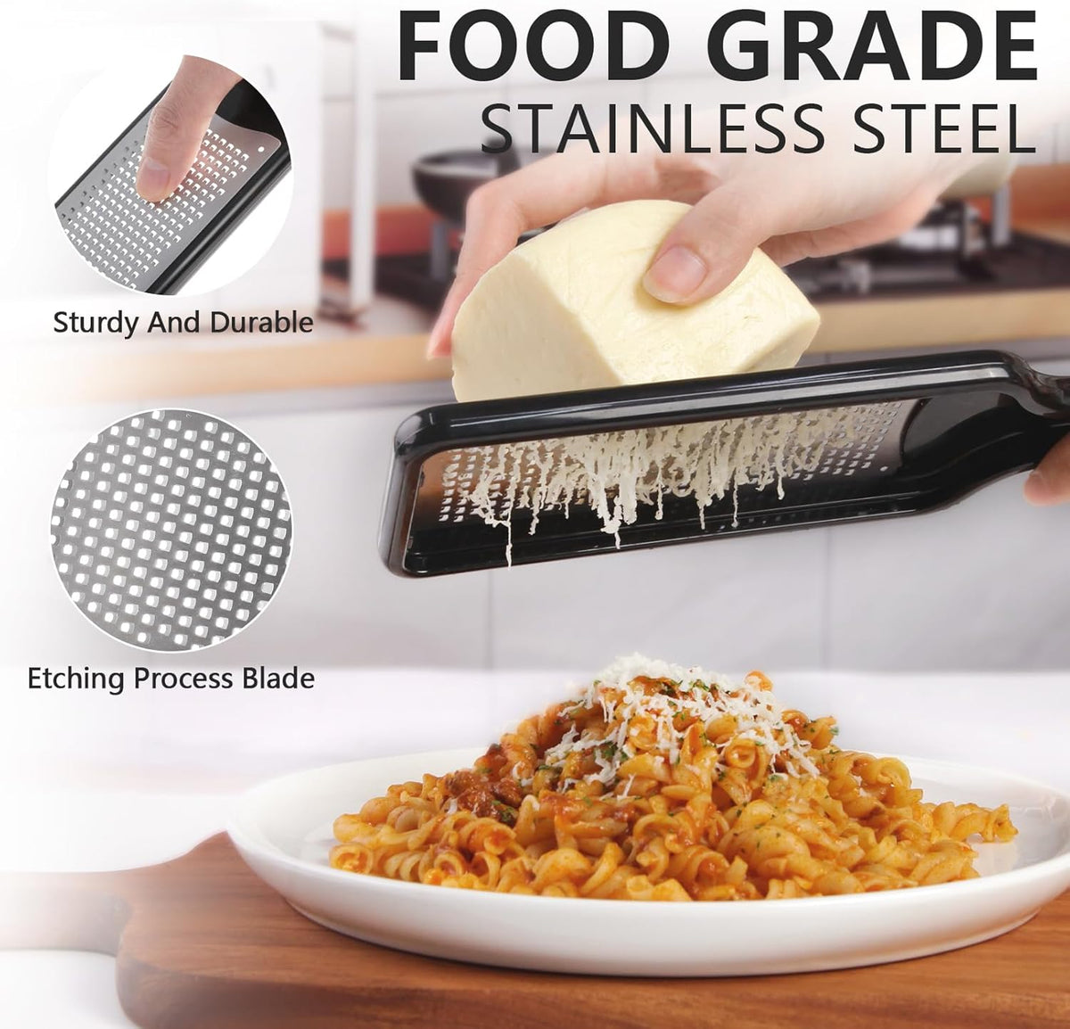 LHS Citrus Lemon Zester Cheese Grater with Container - Stainless Steel Kitchen Tool for Parmesan Cheese, Ginger, Garlic, Nutmeg, Chocolate, Fruits, Dishwasher Safe