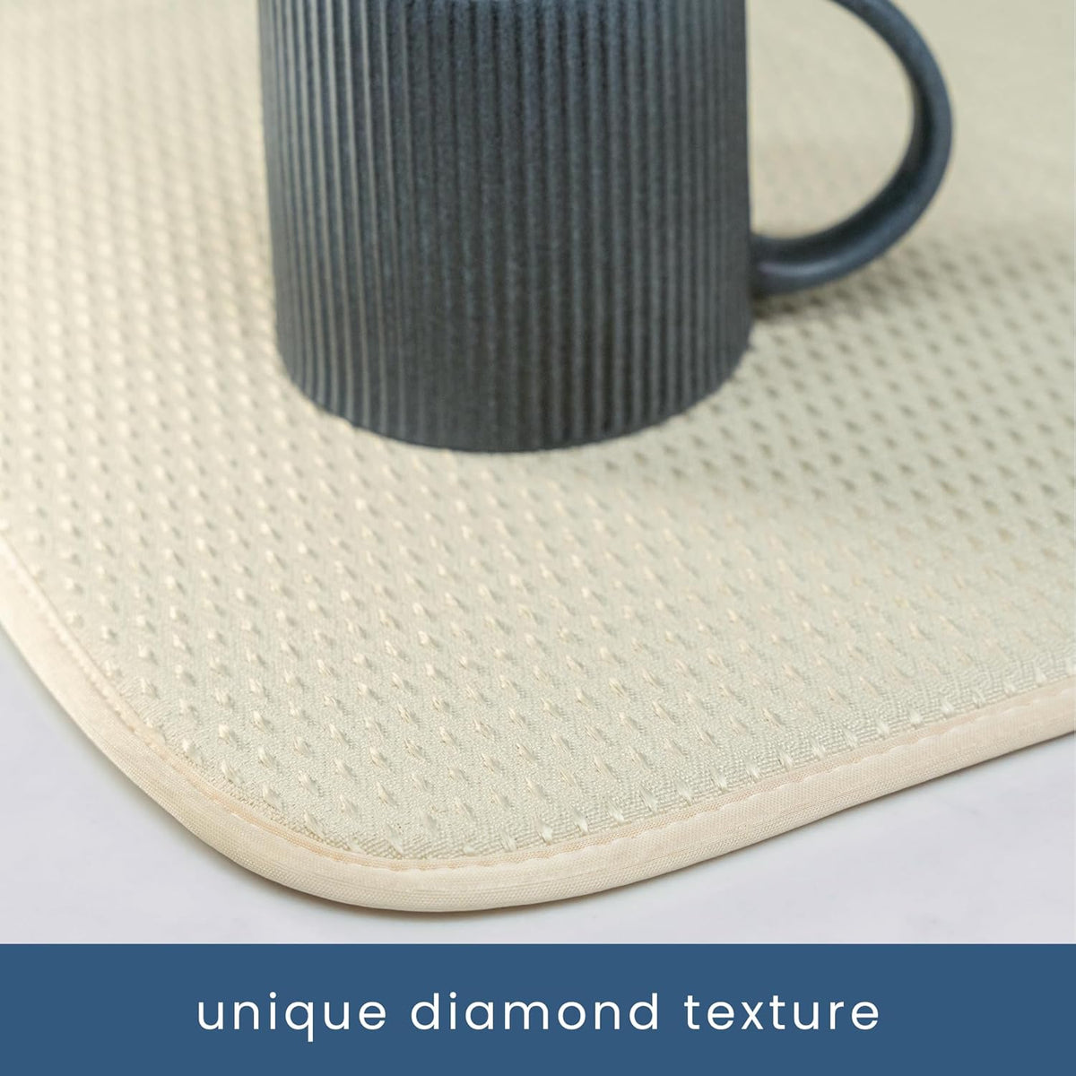 S&T INC. Dish Drying Mat XL, 18” x 24”, Absorbent Microfiber Kitchen Counter Mat, Drying Pad for Dishes, Utensils, Pots and Pans, Extra Large, Diamond Texture, Cream