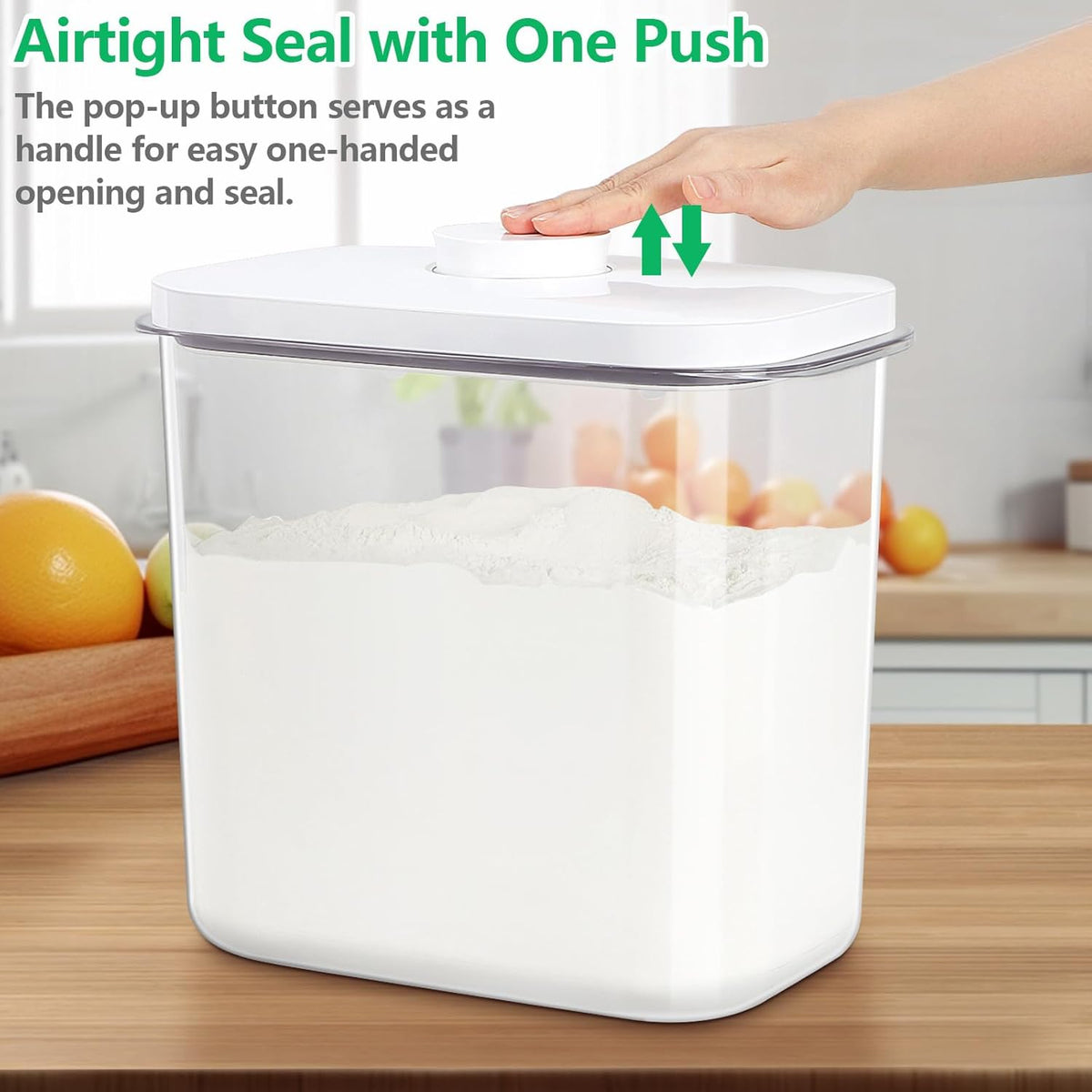 Airtight Rice Container 25 Lbs with Handle and Cup – 12.68Qt Large Flour Sugar Storage Container with Pop Up Seal & Hanging Lid Hooks, Clear Tall Food Storage Bin for Kitchen Pantry Organization