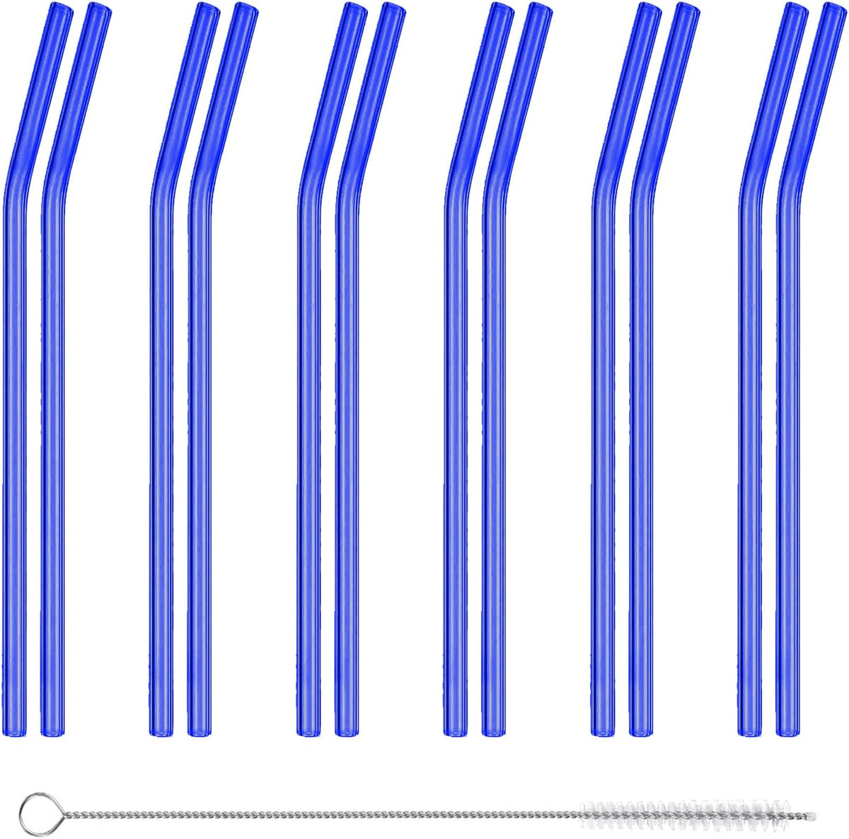 12 Pcs Reusable 8"x 8 mm Glass Straws with1 Cleaning Brush,High Borosilicate Transparent Glass Bent Smoothie Strawsfor Tea, Smoothies, Milkshakes, Juices,Beverages. (Black)