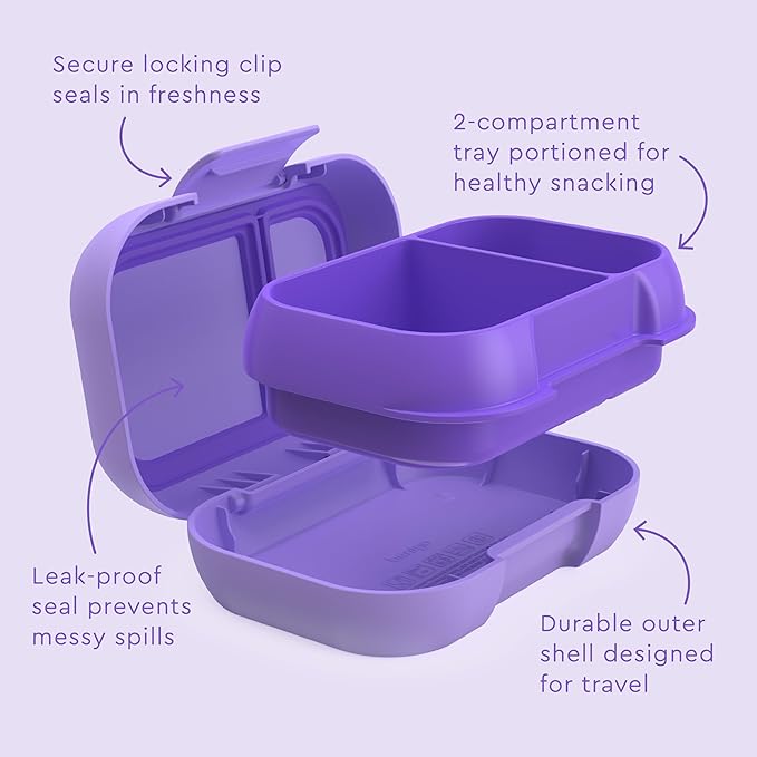 Bentgo Kids Snack - 2 Compartment Leak-Proof Bento Box Container for Snacks and Small Meals, Easy-Open Latch, Dishwasher Safe, BPA-Free for School, Daycare, & Sports - Ideal for Ages 3+ (Purple)