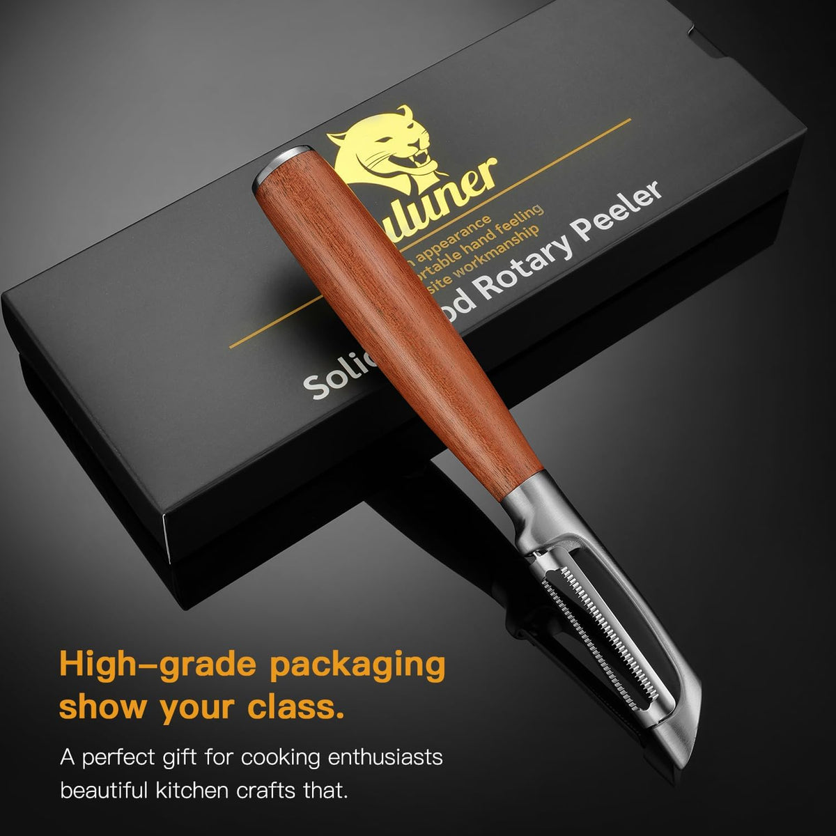 Serrated Blade Premium I Type 304 Stainless Steel Multifunctional Kitchen Peeler Real Wood Handle Ultra Sharp Blade Vegetable Potato Apple(Aosuan)