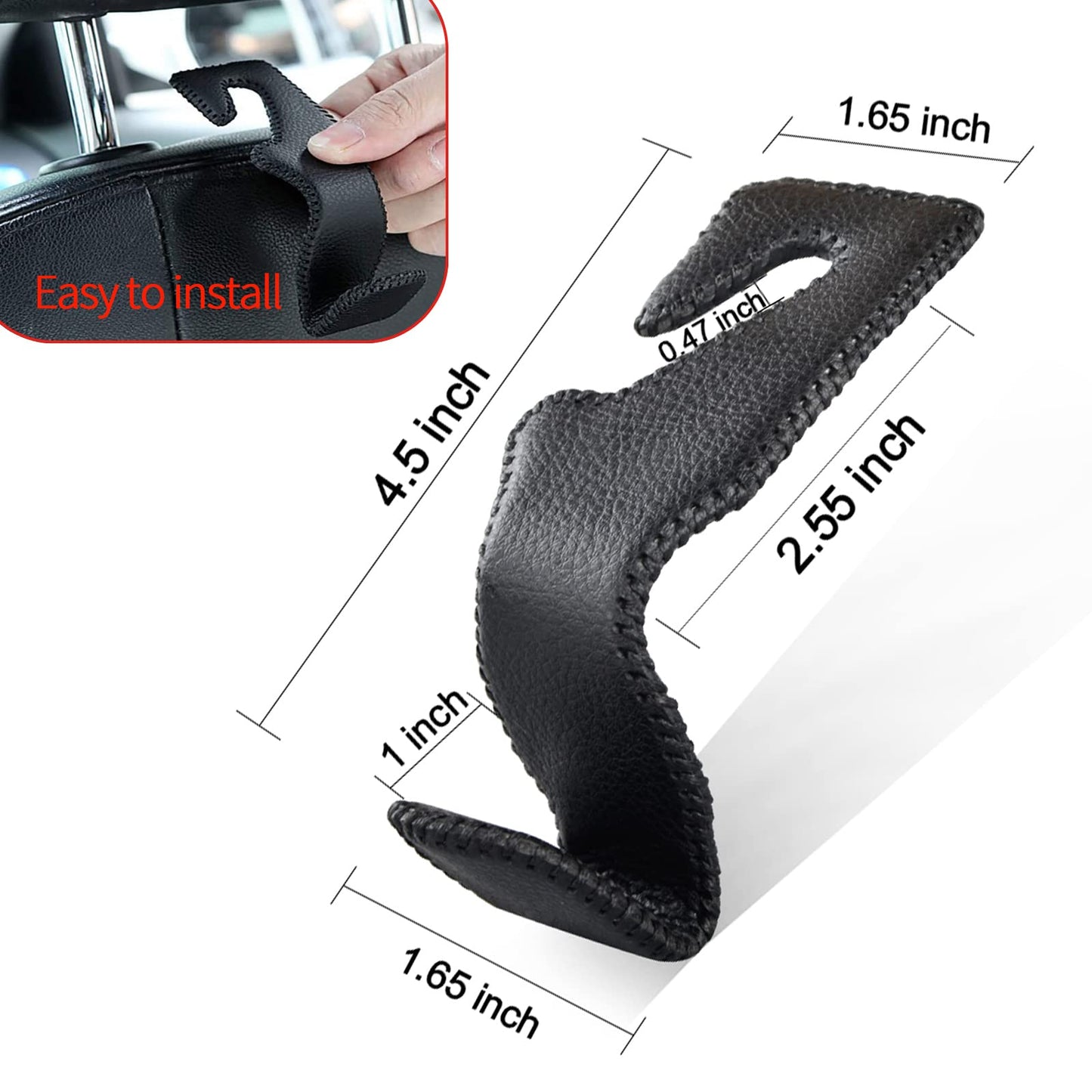 2 Pack Car Headrest Hooks, Microfiber Leather & Alloy Purse Hook Holds 45lb