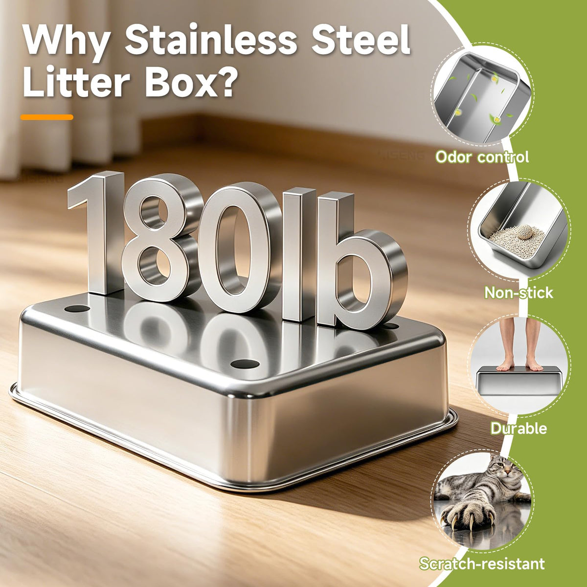 Stainless Steel Cat Litter Box with Lid, XL Metal High Sided Litter Box