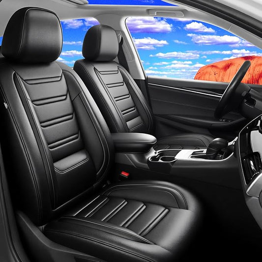 Fit Ridgeline Car Seat Covers for Select Honda Ridgeline 2007-2025 2026 - Premium Full Coverage Leather, Airbag Compatible, Waterproof & All Weather Seat Cushion Protector, Full Set, Black