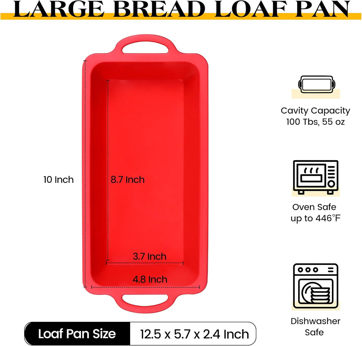 Silicone Bread Loaf Pan - Nonstick Large 10 x 4.8 inch Loaf Pans with Metal Reinforced Frame (Red)