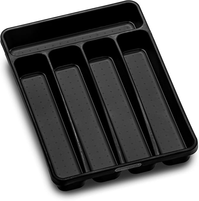 madesmart Classic Mini Silverware Tray Soft Grip, Non-Slip Kitchen Drawer, Multi-Purpose Home Organization, BPA Free, 5 Compartments, Carbon