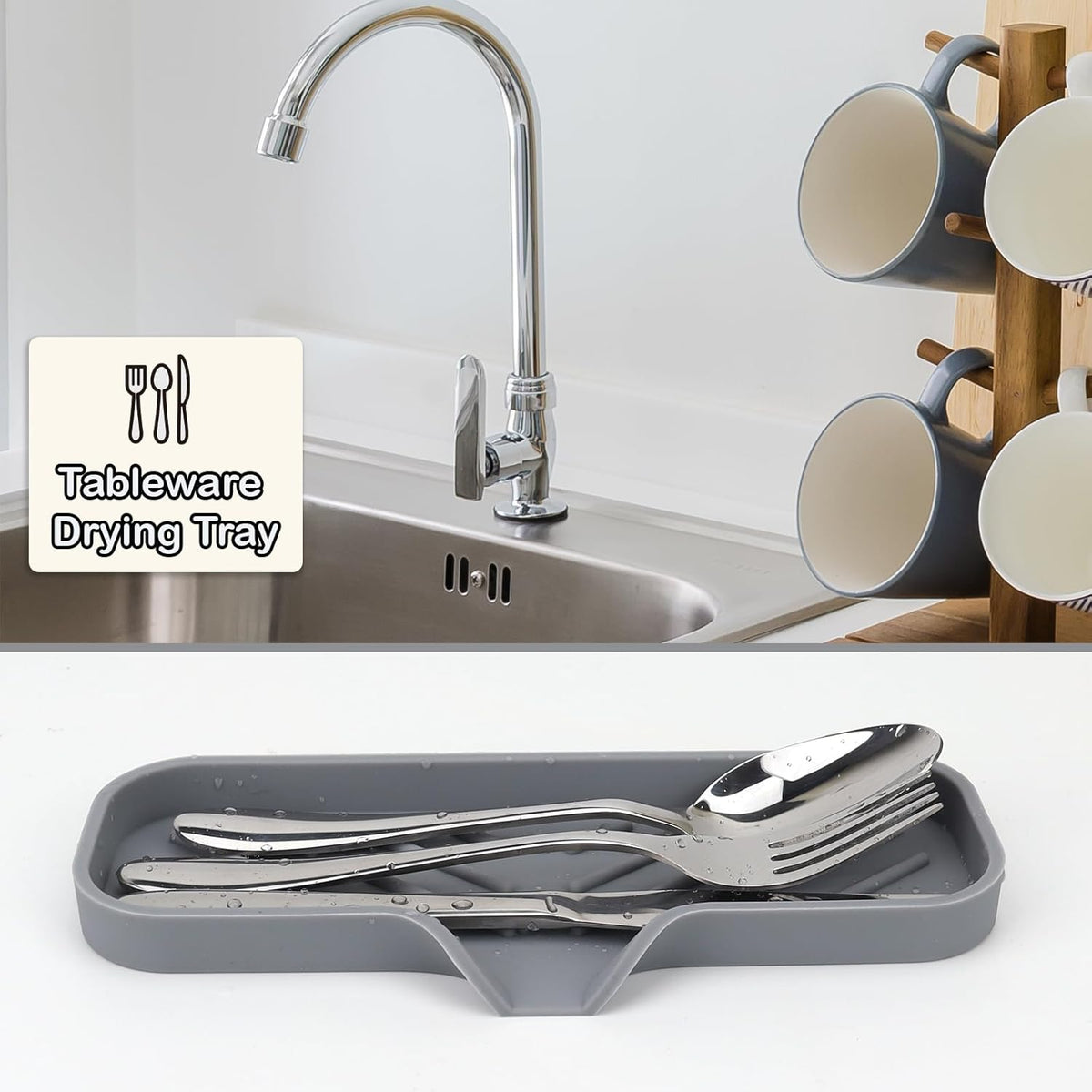 Silicone Bathroom Soap Dishes, Sponge Holder for Kitchen Sink, Shower Soap Holder with Drain, Soap Dispenser Tray, Soap Dish for Bottle, Cup, Sink or Counter Organizer - Gray 9" x 3.15"