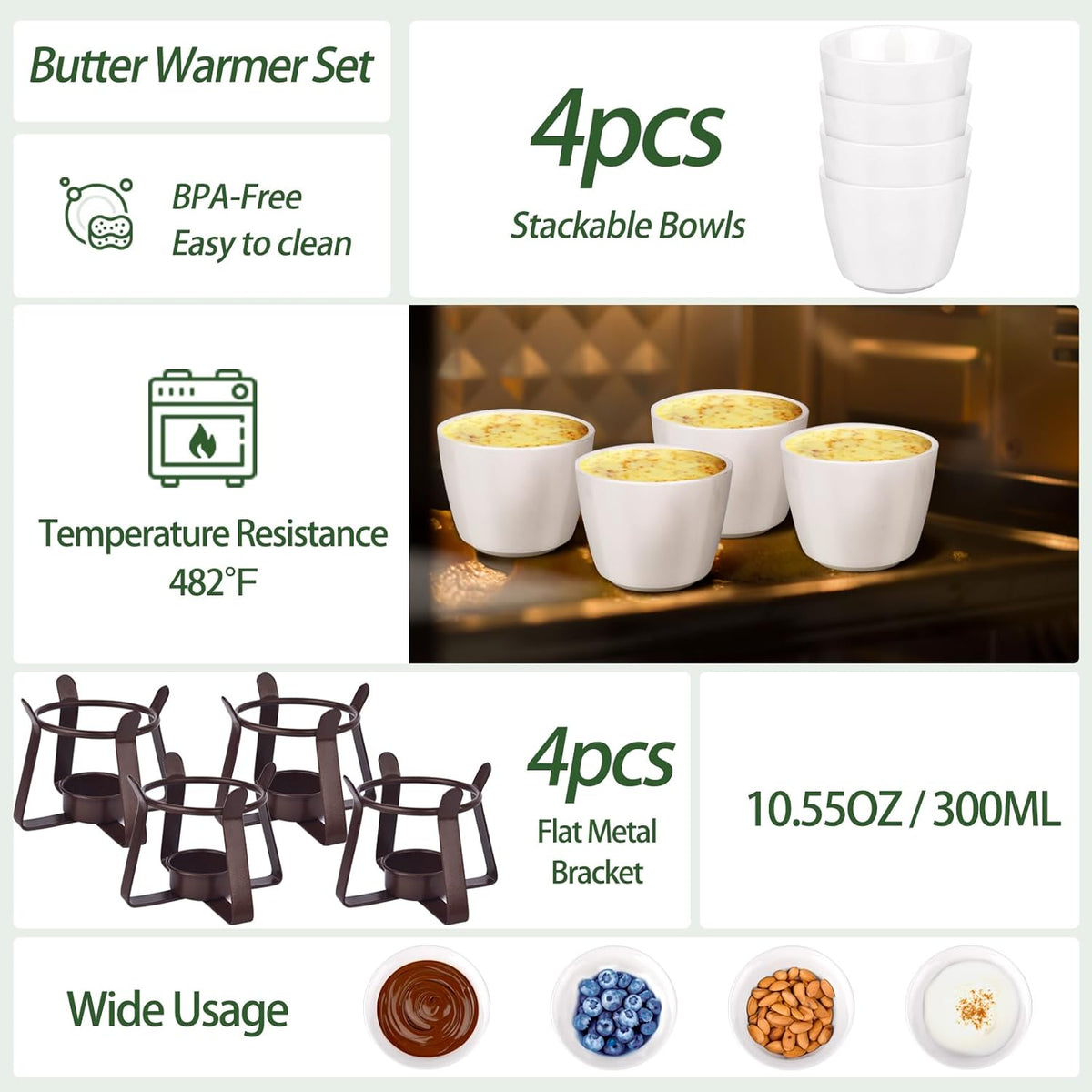 4 Pieces Large Butter Warmers,Butter Warmers for Seafood with 20 Pieces Tealight Candles,Ceramic Butter Warmer Set for Chocolate or Cheese,Fondue- Dishwasher&Microwave Safe,Oven Safe(10.55oz)