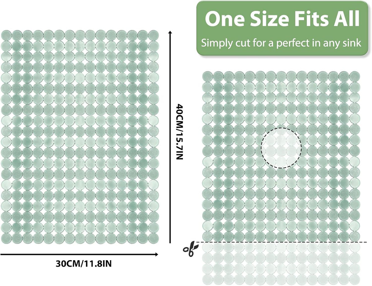 Qulable 2Pack Kitchen Sink Mat for Stainless Steel/Ceramic Sinks, PVC Eco-friendly Protectors for Bottom of Kitchen Sink, Adjustable, Fast Draining, Dots Design, 11.8x15.7 (Green)