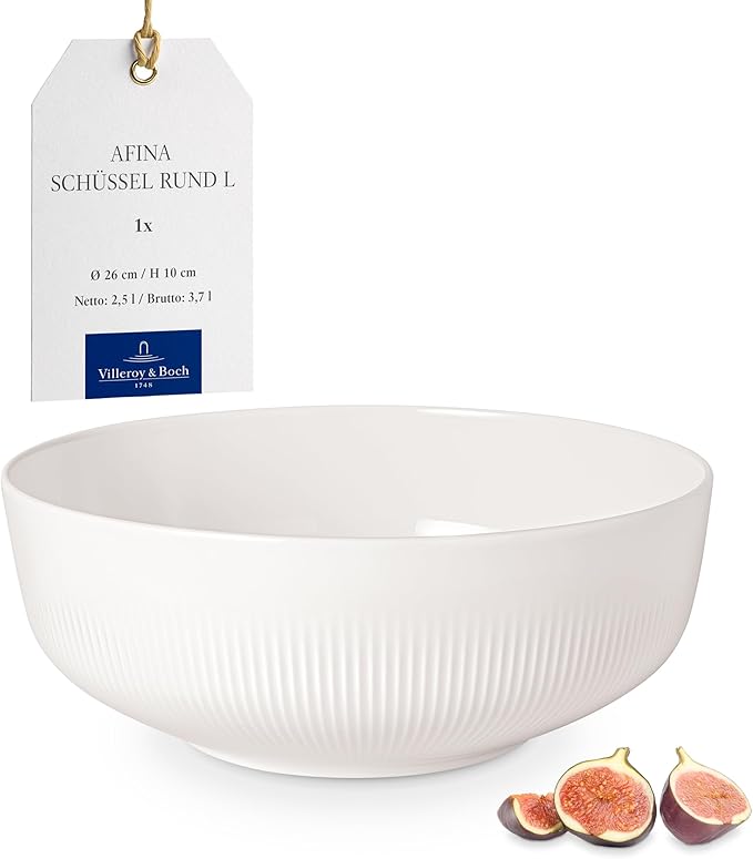 Villeroy & Boch Afina Gourmet Large Serving Bowl, Premium Porcelain, Made in Germany, Dishwasher and Microwave Safe, 10.25x 10.25x 4 in, Stackable, White