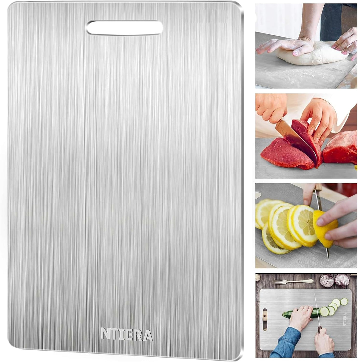 New Titanium Cutting Board-Stainless Steel Cutting Boards for kitchen,Double-Sided Food Grade Non Toxic Cutting Board,Chopping Boards Necessities for Home Outdoor Camping Meal Prep,Easy to Clean(XL)