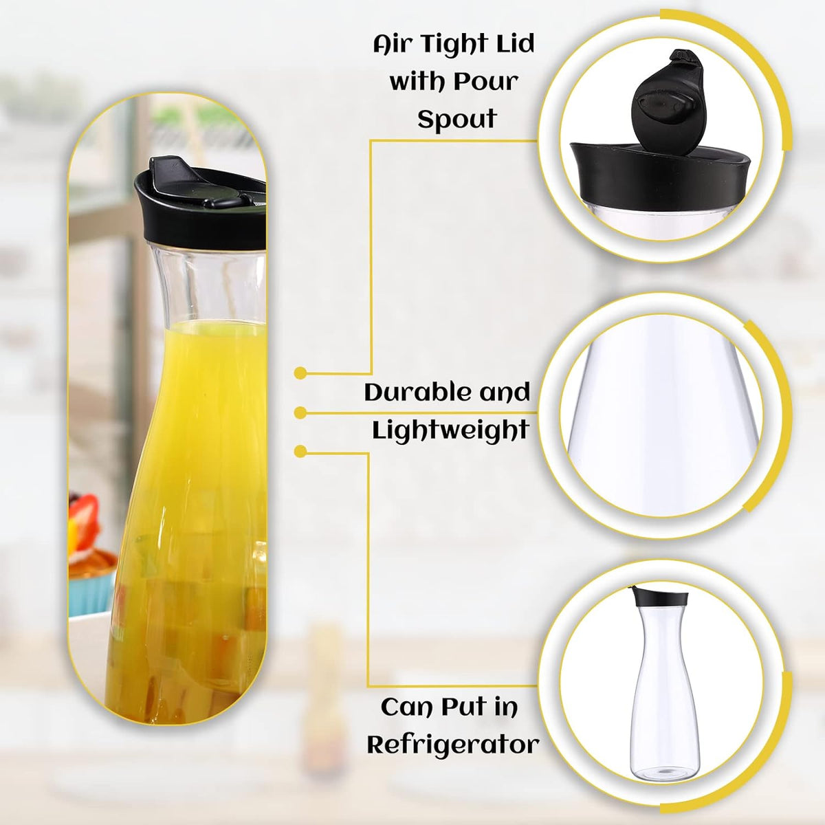 Xinnun 12 Pcs Water Carafe with Flip Top Lid Plastic Carafe with Black Lid Clear Plastic Water or Juice Beverage Pitcher Beverage Pitcher Jug for Restaurant Party School Bar Juice Milk Coffee