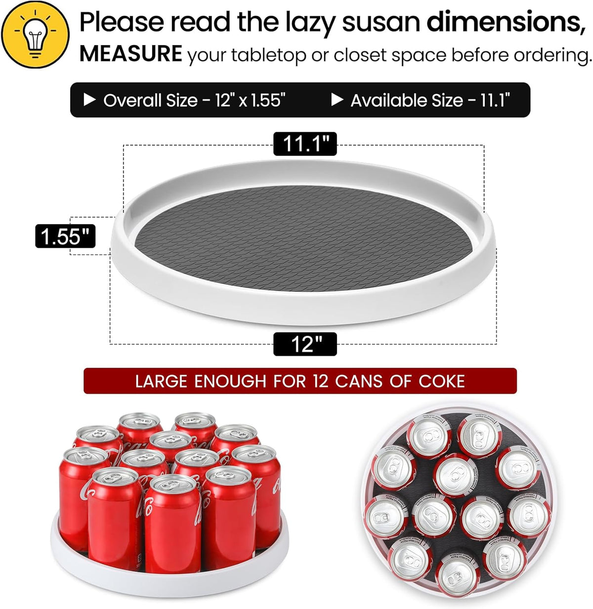 12-Inch Non-Skid Turntable Lazy Susan Organizer [4 Pack] - Spinning Rack for Cabinet Table Top, Pantry Organization Storage, Kitchen, Fridge, Vanity, Countertop, Under Sink Organizing, Spice Spinner