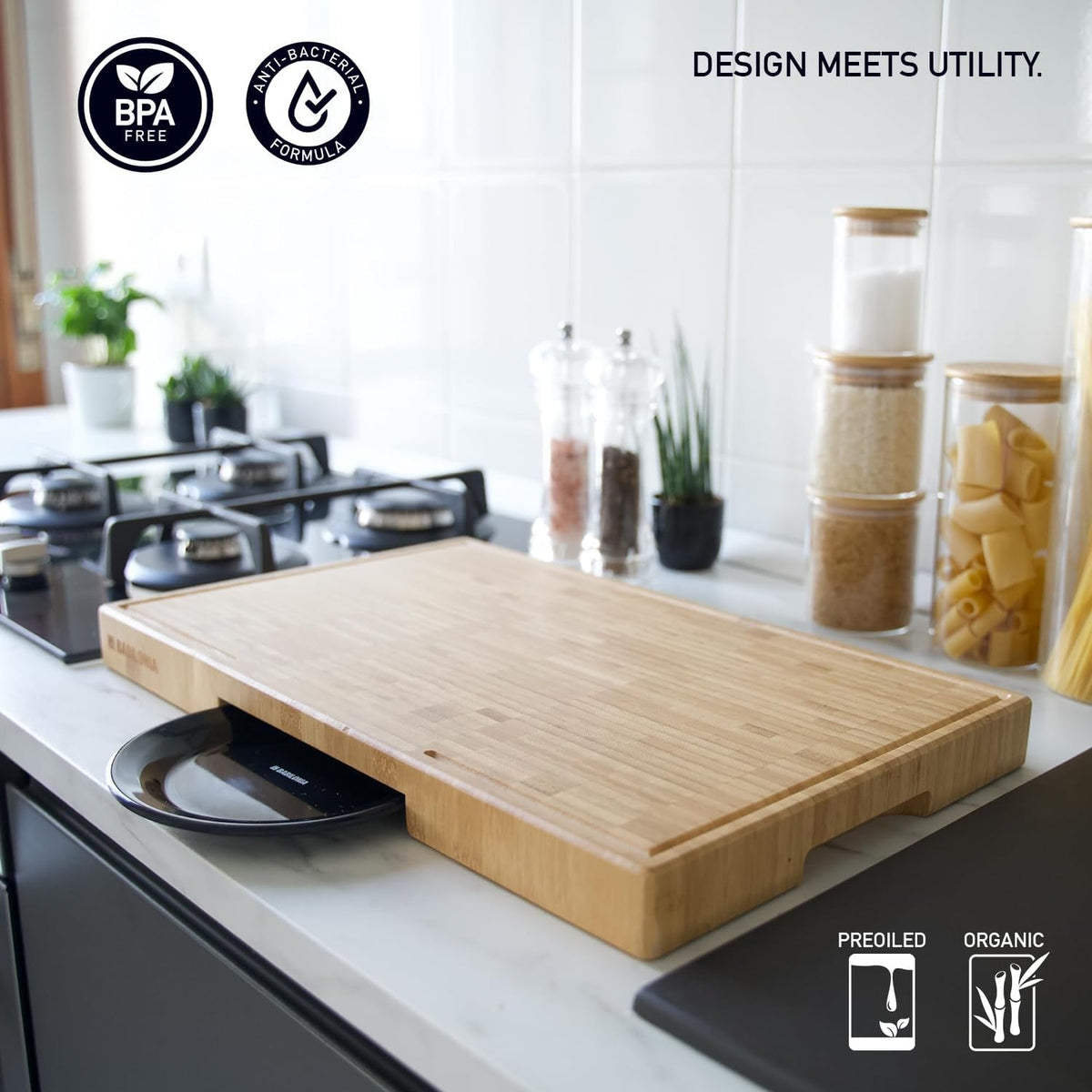 Premium Bamboo Cutting Board (ExtraThick 1,7"), Professional Chopping Butcher Block for Meat. Heavy duty EndGrain wood, Charcuterie boards, kitchen accessories