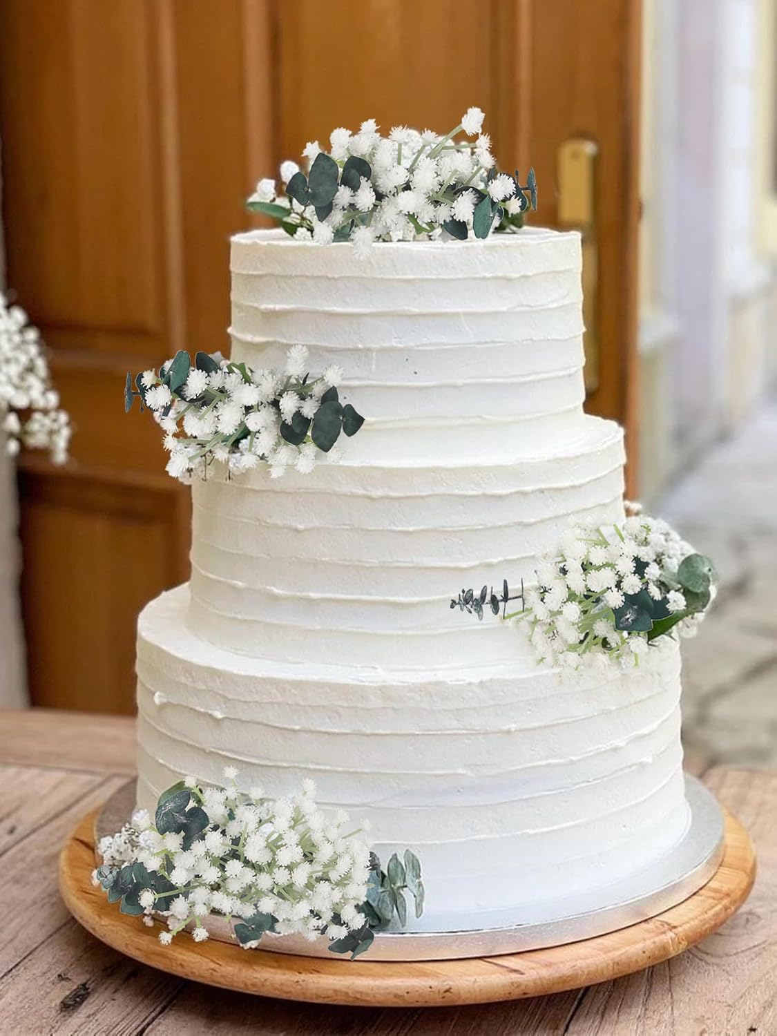 Rinlong Pre-made Cake Toppers Flowers Cake Decorations Baby's Breath Eucalyptus Wedding Cake Decorating Flowers Decor Christening Birthday Baptism Baby Shower Party Cake Topper Flower